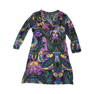 Ronnie Salloway Womens Paisley Crinkle Tunic Top Long Sleeve V-Neck Multi-Color
